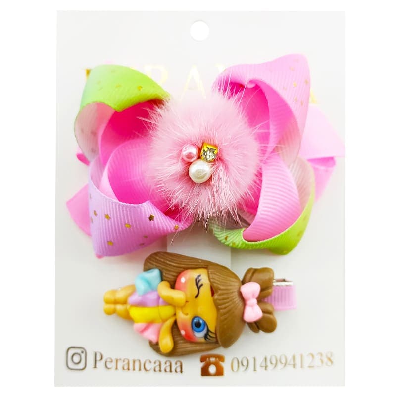 گیره سر عروسکی دوتایی دخترانه طرح رنگین کمان Perance hairbows
