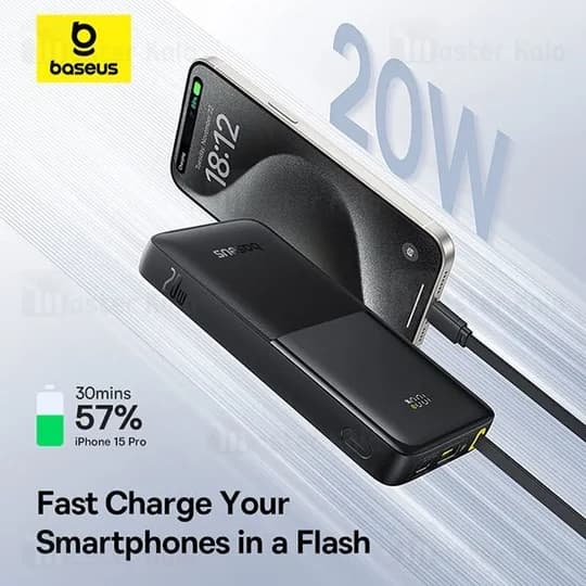 پاوربانک 10000 بیسوس Baseus Bipow 2 P10077101113 توان 20 وات همراه با کابل Type C متصل — تصویر ۶