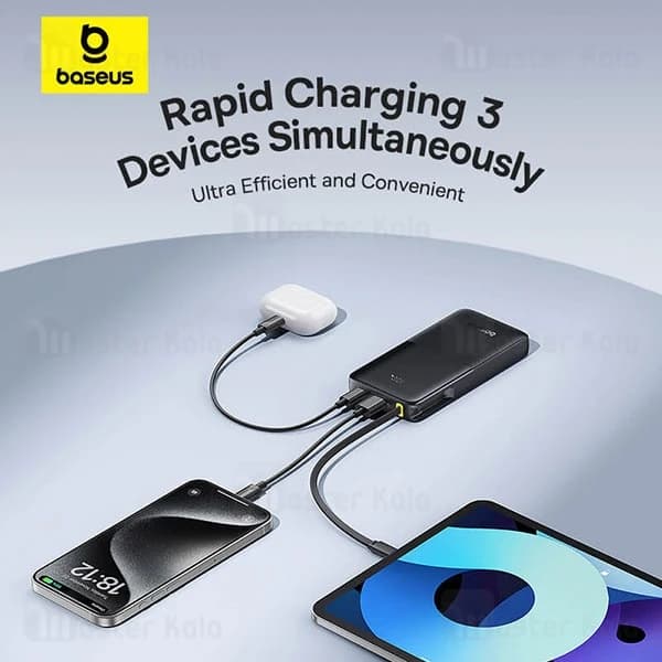 پاوربانک 10000 بیسوس Baseus Bipow 2 P10077101113 توان 20 وات همراه با کابل Type C متصل — تصویر ۵