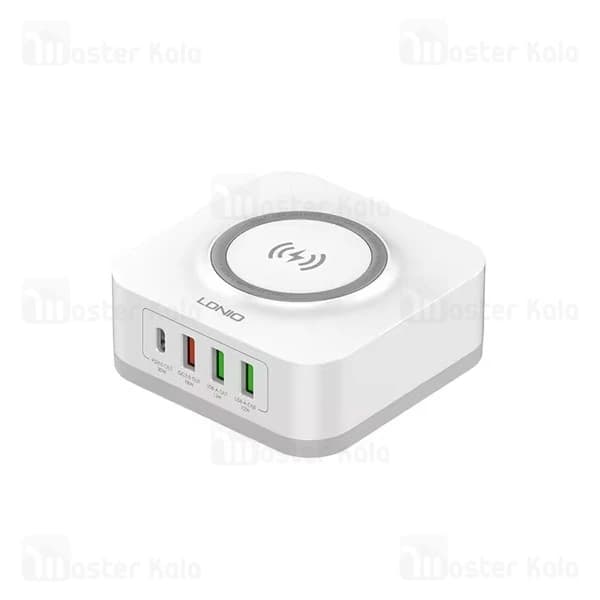 هاب شارژر 4 پورت و شارژر وایرلس الدینیو LDNIO AW004 توان 32 وات — تصویر ۲