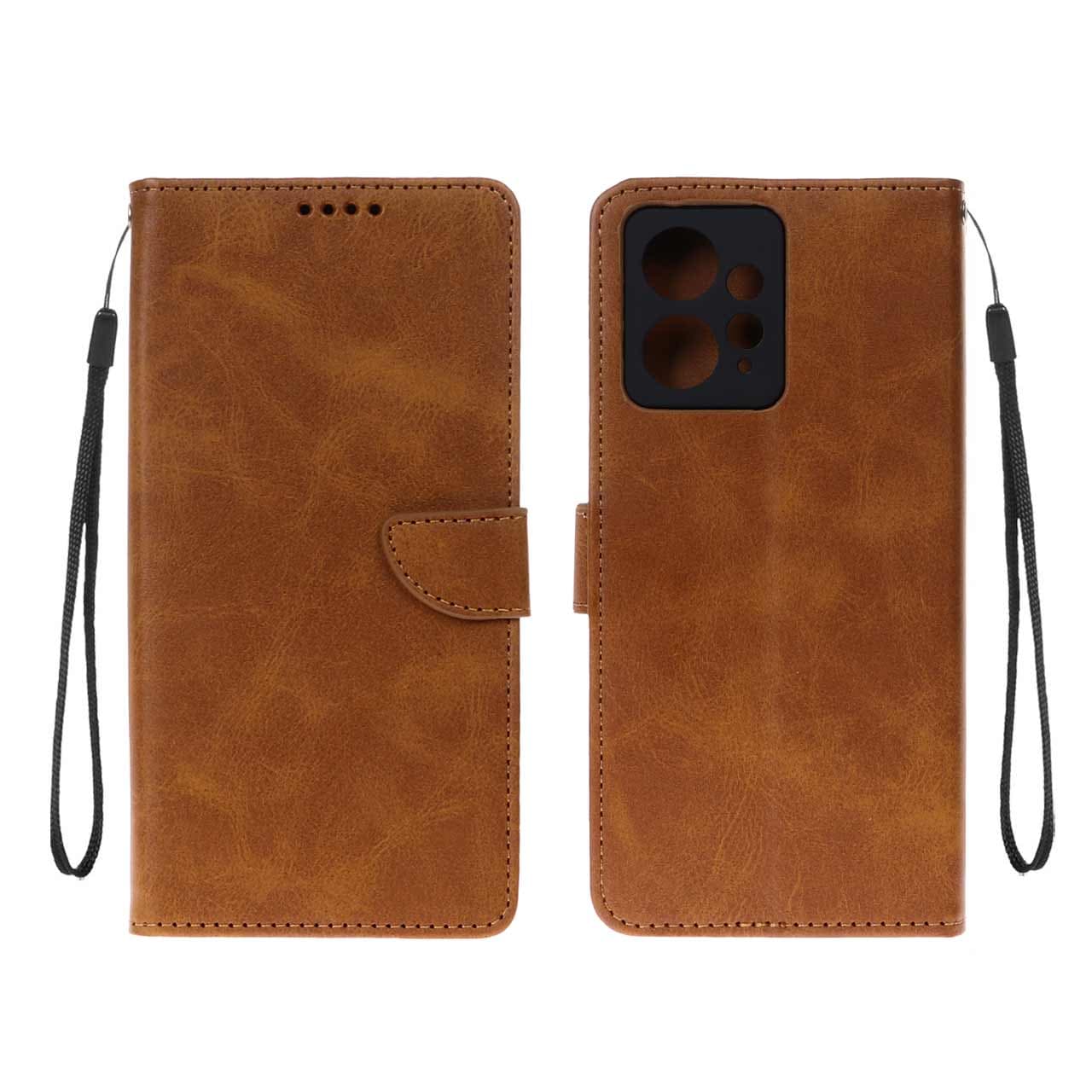 کیف چرمی موبایل مگنتی محافظ لنزدار Xiaomi Redmi Note 12 4G – عسلی