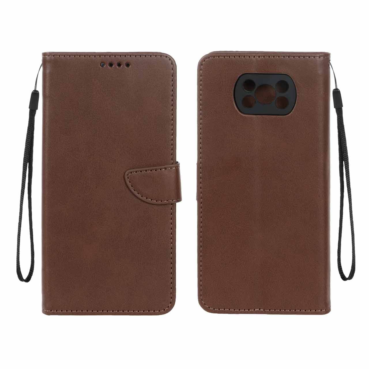 کیف چرمی موبایل مگنتی محافظ لنزدار Xiaomi Poco X3 / Poco X3 Pro / Poco X3 NFC – قهوه ای