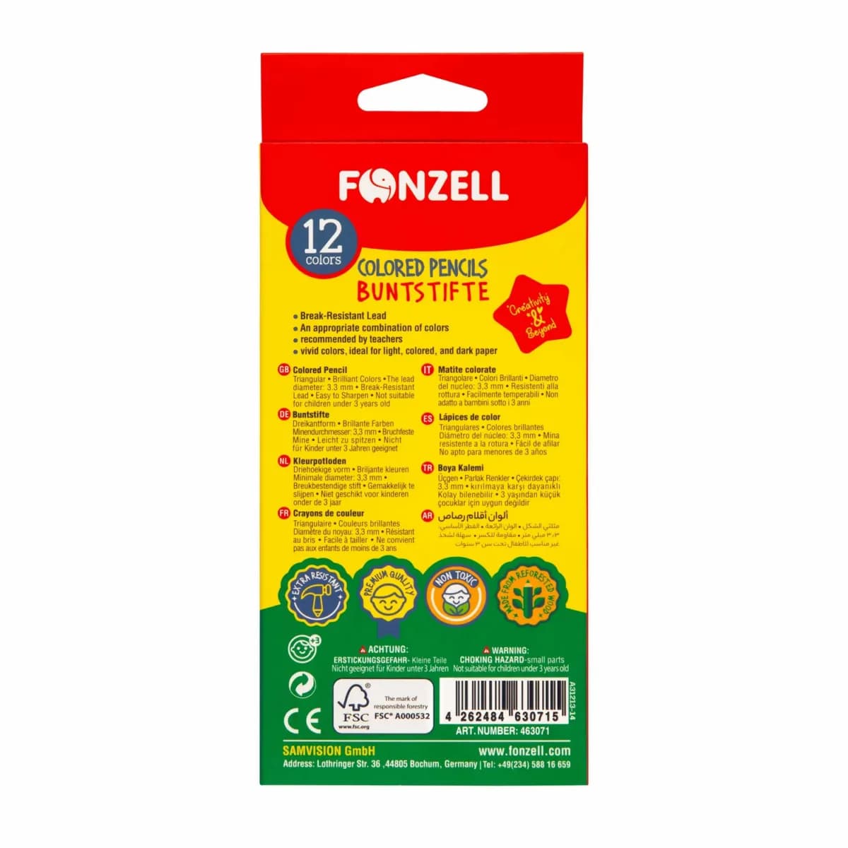 مداد رنگی 12 رنگ شش وجهی مقوایی فونزل کد 685071 (fonzell) — تصویر ۶
