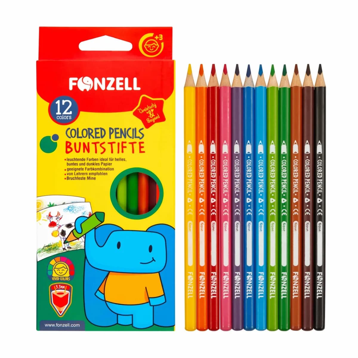 مداد رنگی 12 رنگ شش وجهی مقوایی فونزل کد 685071 (fonzell)