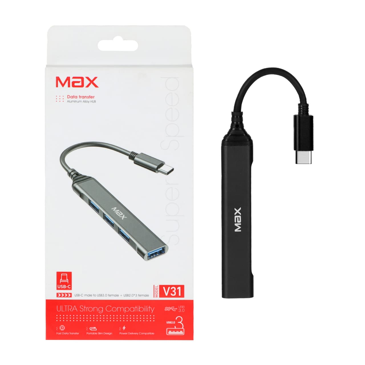 هاب 4 پورت Max Type-C مدل V31 – مشکی