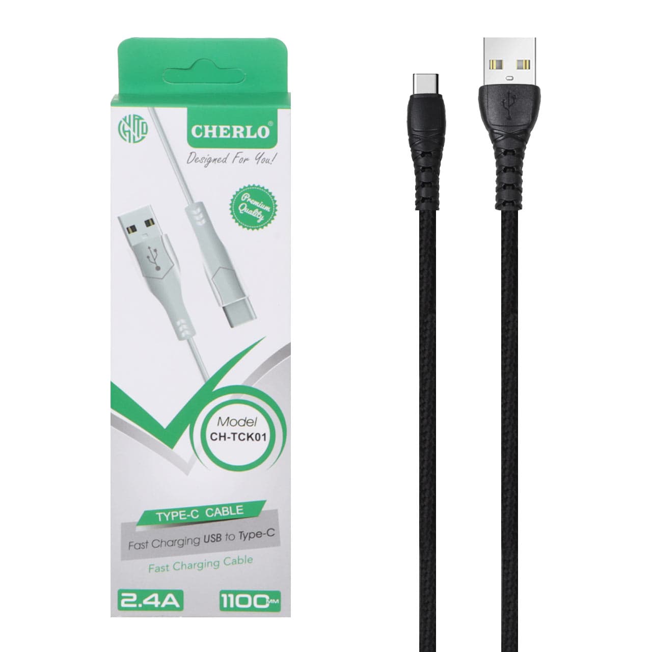 کابل شارژ 1.1 متری فست CHERLO Type-C مدل TC-K01 – مشکی – SMO