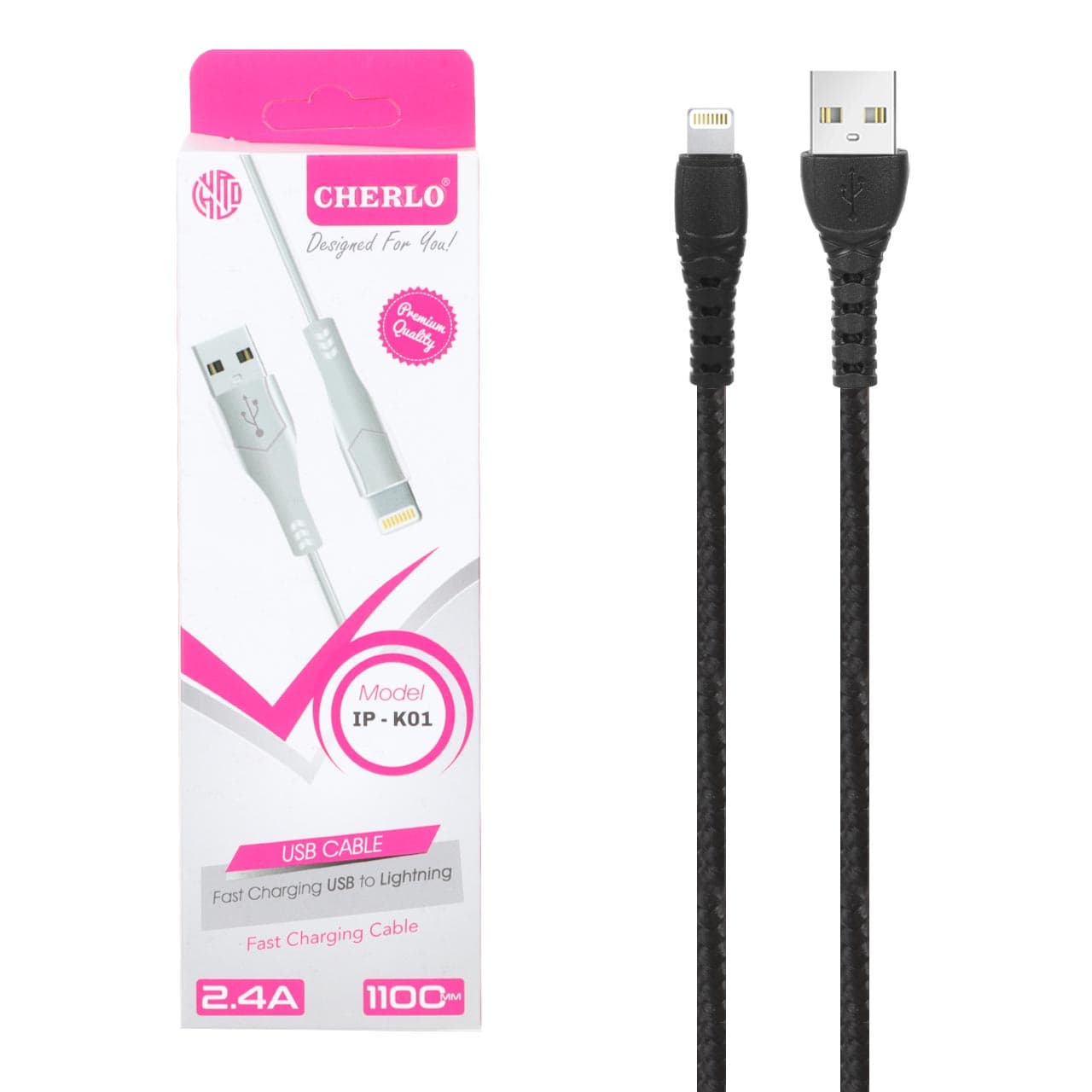 کابل شارژ 1.1 متری فست آیفون CHERLO مدل IP-K01 – مشکی – SMO
