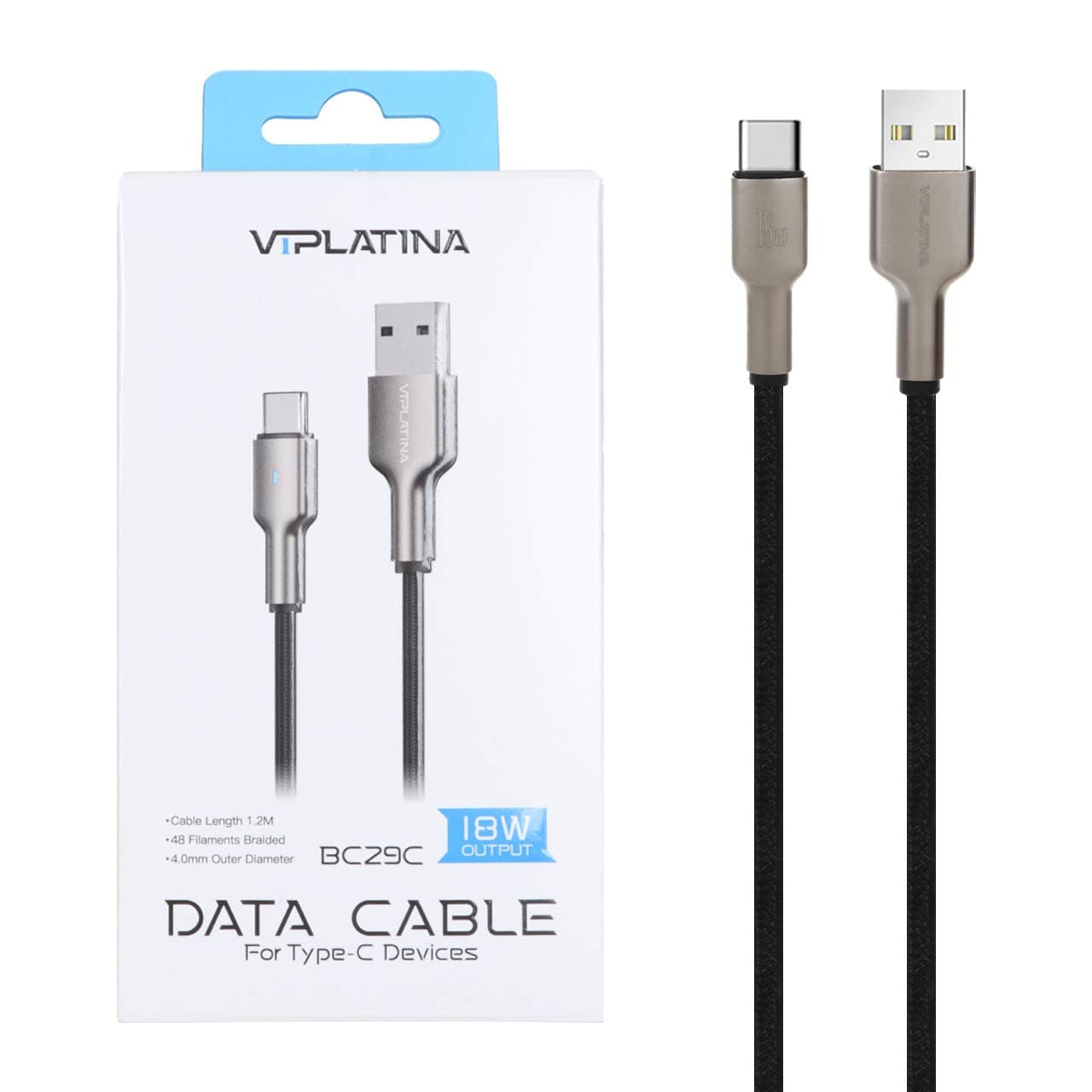کابل شارژ فست VIPLATINA Type-C مدل BC29C 18W – مشکی