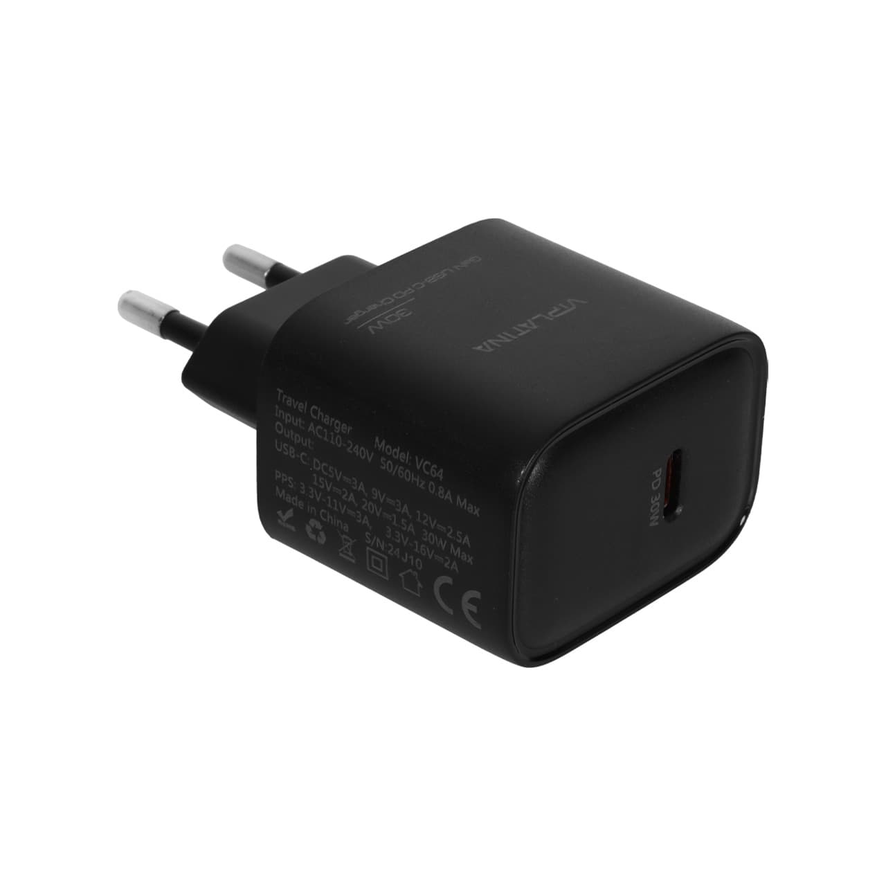 شارژر دیواری فست و PD تک پورت VIPLATINA مدل VC64 30W – مشکی — تصویر ۳