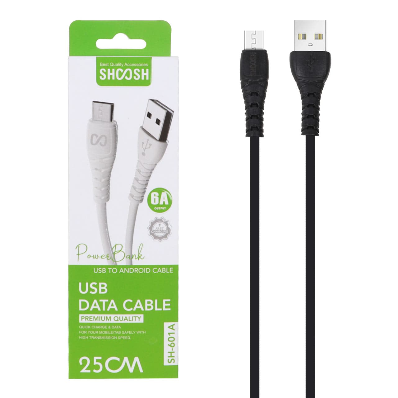کابل شارژ فست پاوربانک اندروید Shoosh مدل SH-601A – مشکی – SMO