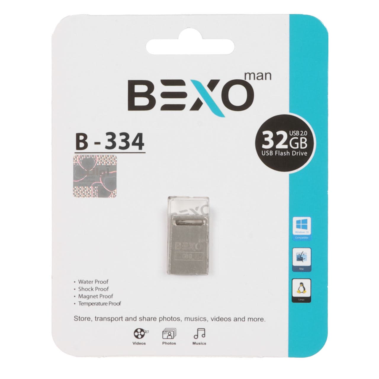 BEXO B-334 USB2.0 Flash Memory – 32GB (گارانتی داده پردازی آواتک) نقره ای