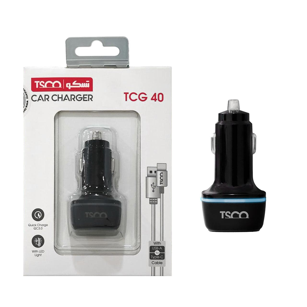 شارژر فندکی 30W فست دو پورت TSCO مدل TCG 40 به همراه کابل شارژ Type-C – مشکی