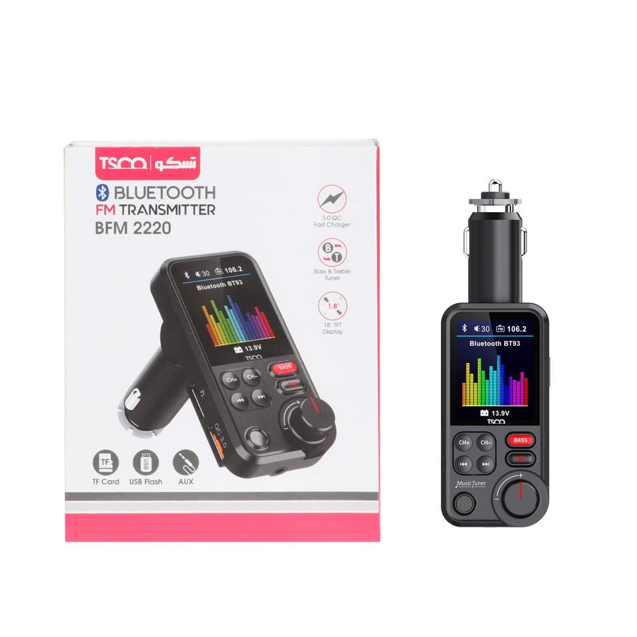 پخش کننده بلوتوث FM خودرو Tsco مدل BFM 2220 – مشکی
