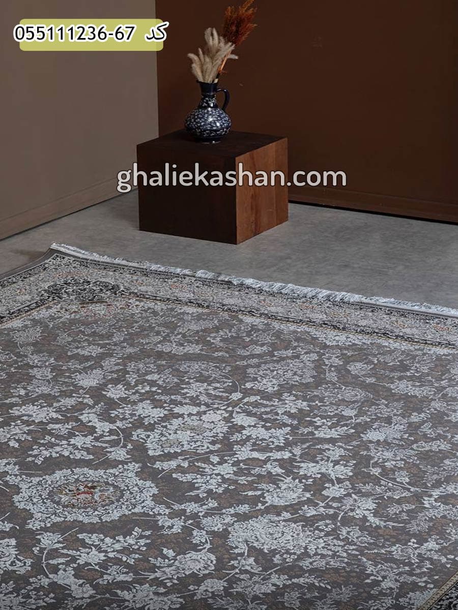 فرش 1200 شانه طرح افشان دایانا زمینه نقره ای کاشان – گل برجسته — تصویر ۳