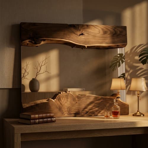 آینه دکوراتیو روستیک چوب طبیعی دستساز مدل لایو ایج (Live Edge) ابعاد ۵۰×۶۰ سانتیمتر — تصویر ۳