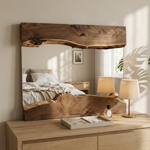 آینه دکوراتیو روستیک چوب طبیعی دستساز مدل لایو ایج (Live Edge) ابعاد ۵۰×۶۰ سانتیمتر — تصویر ۷