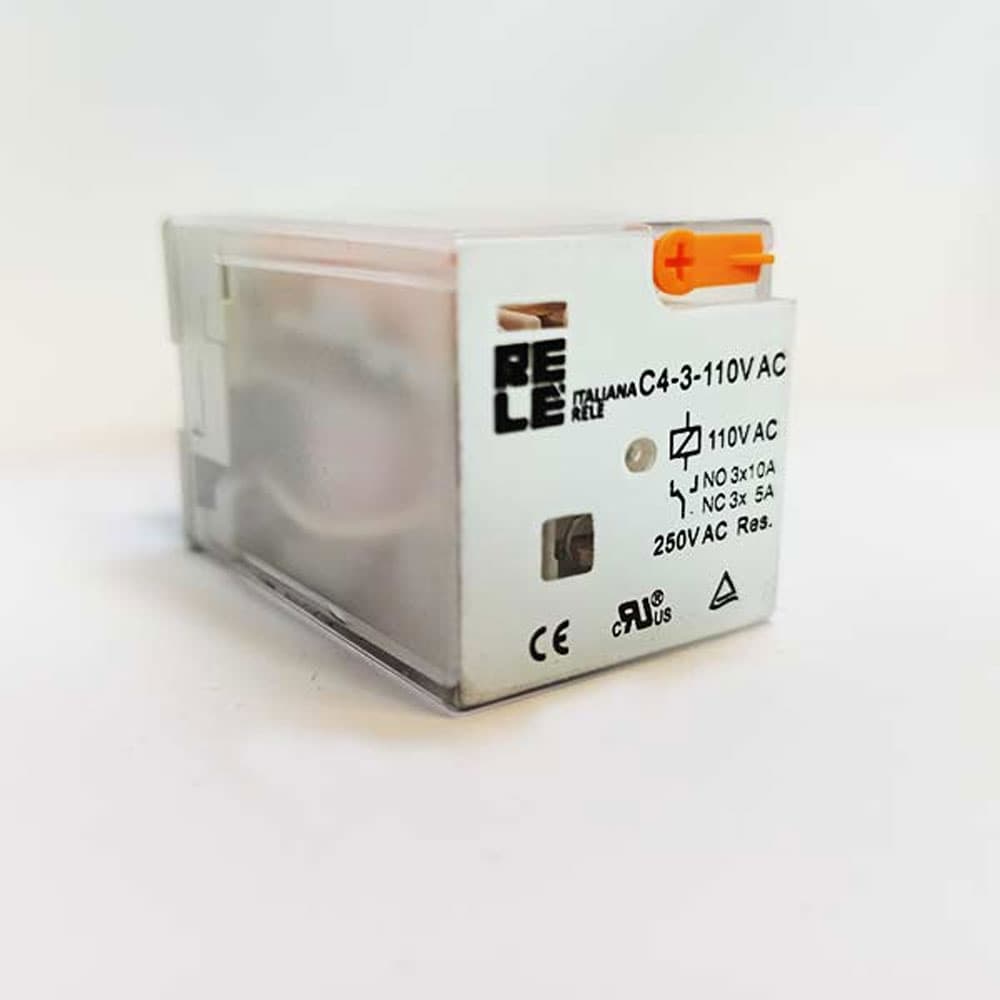 رله شیشه ای 11 پایه 3 کنتاکت 10 آمپر 110 ولت AC