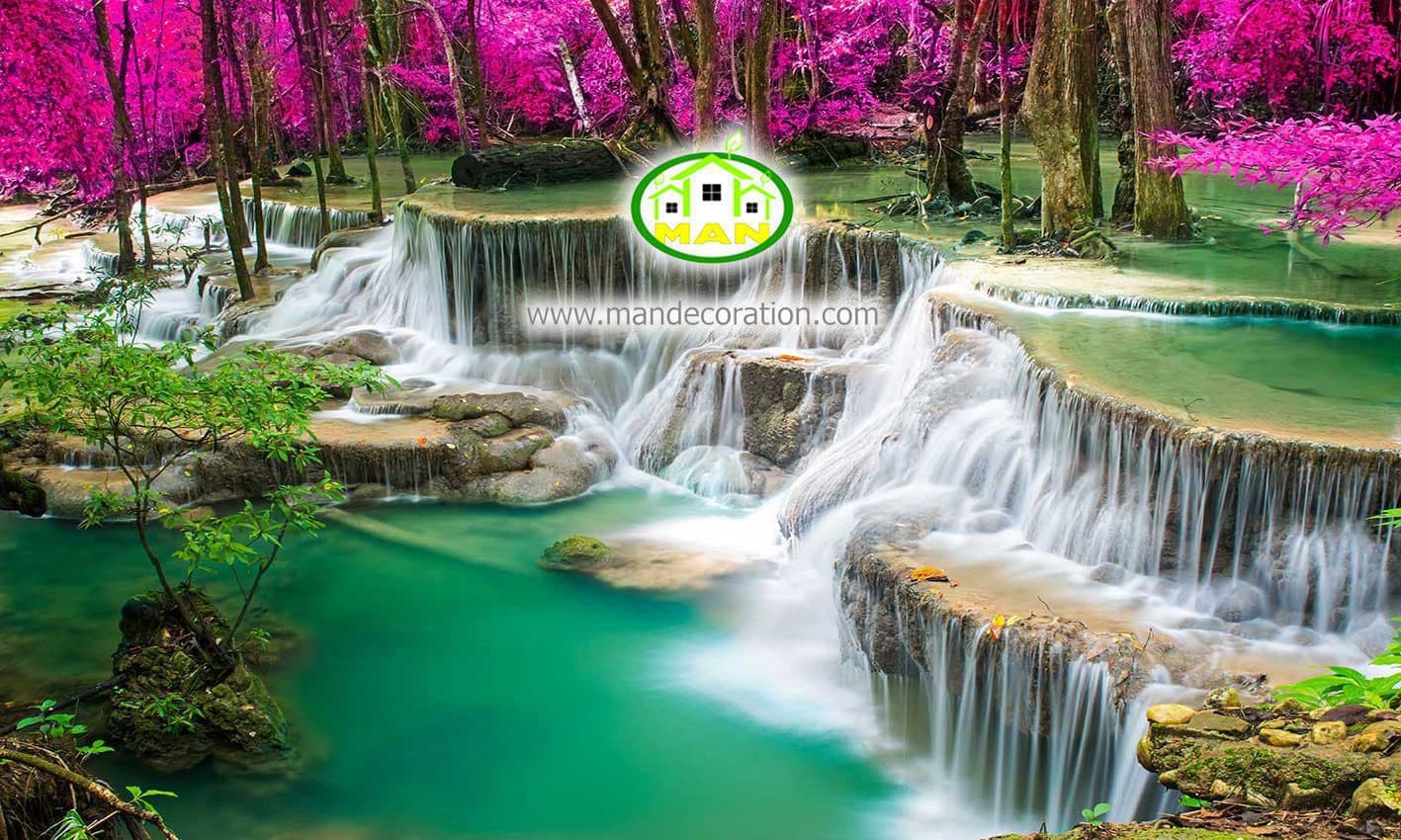 پوستردیواری طبیعت درختان صورتی بر روی رودخانه کد 5311
