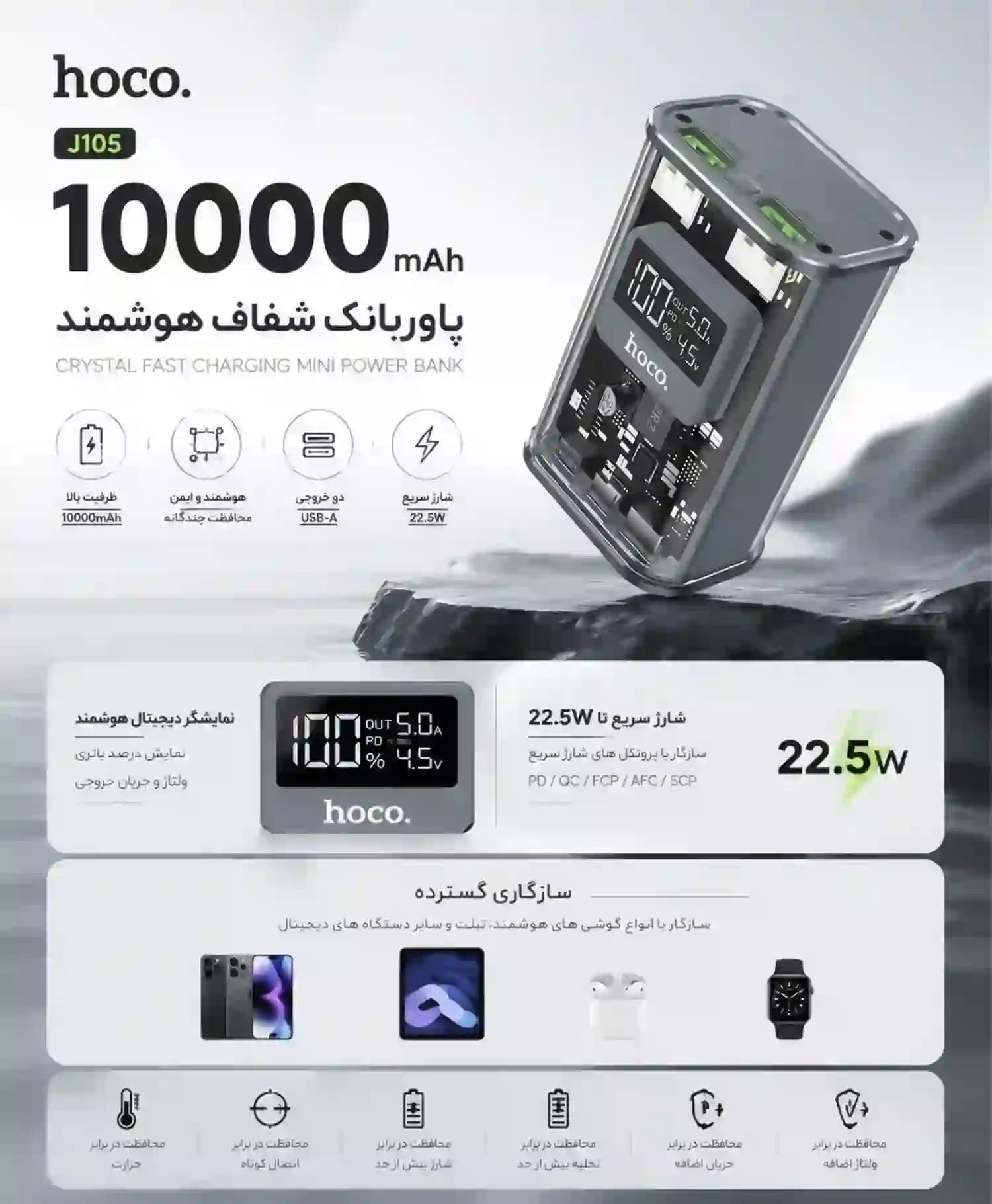 پاور بانک هوکو Hoco J105 ظرفیت 10000 میلی آمپر — تصویر ۴