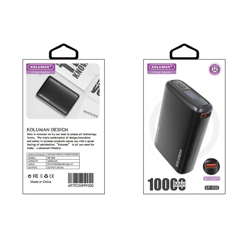 پاوربانک کلومن مدل KP-300 ظرفیت 10000 میلی آمپر ساعت کد4082