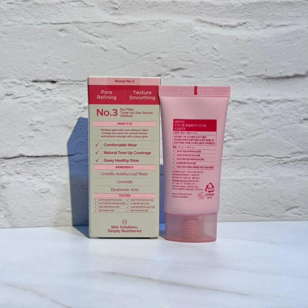 سرم ضد آفتاب تون آپ درخشان کننده شماره 3 نامبوزین numbuzin No.3 No Filter Tone-Up Sun Serum 02 Glow — تصویر ۴