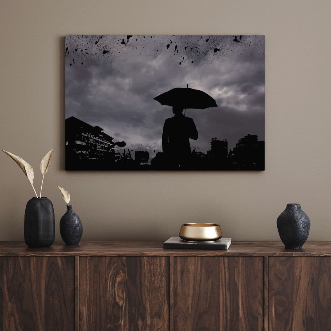 تابلو مردی با چتر زیر باران A man with an umbrella in the rain