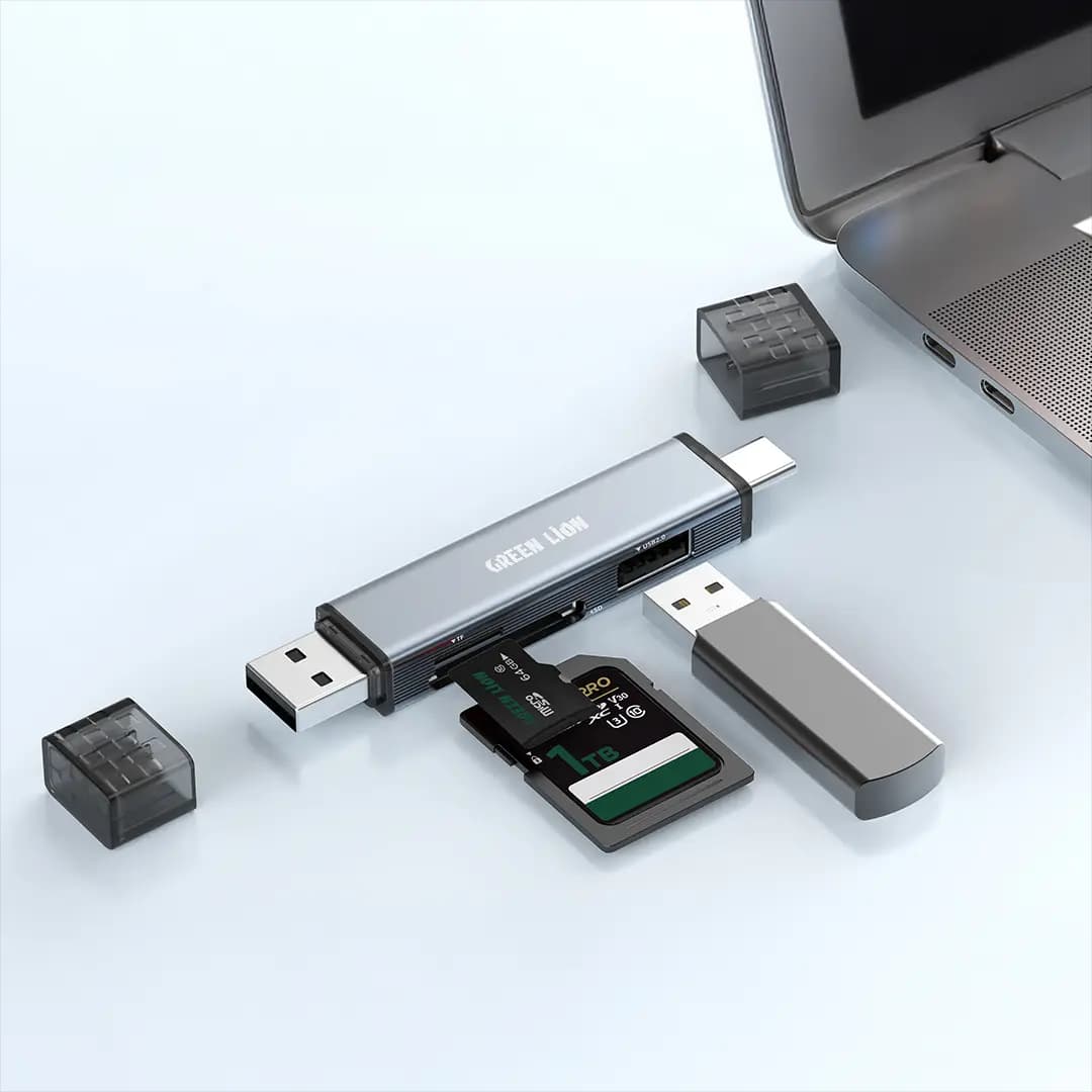 کارت خوان و رم ریدر گرین لاین مدل 3IN1 ظرفیت ۳ کاره با USB-C و لایتنینگ — تصویر ۳