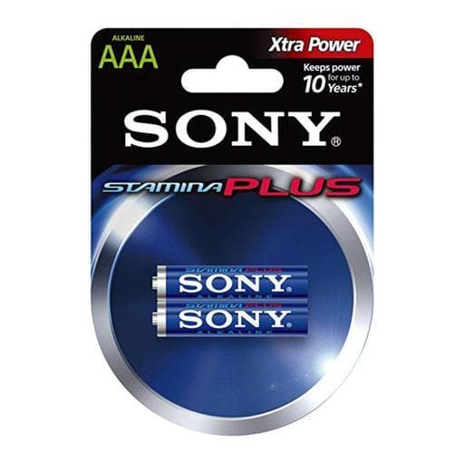 باتری نیم قلمی سونی آلکالاین مدل Sony Stamina Plus AAA AM4-B2D LR03 1.5V بسته 2 عددی