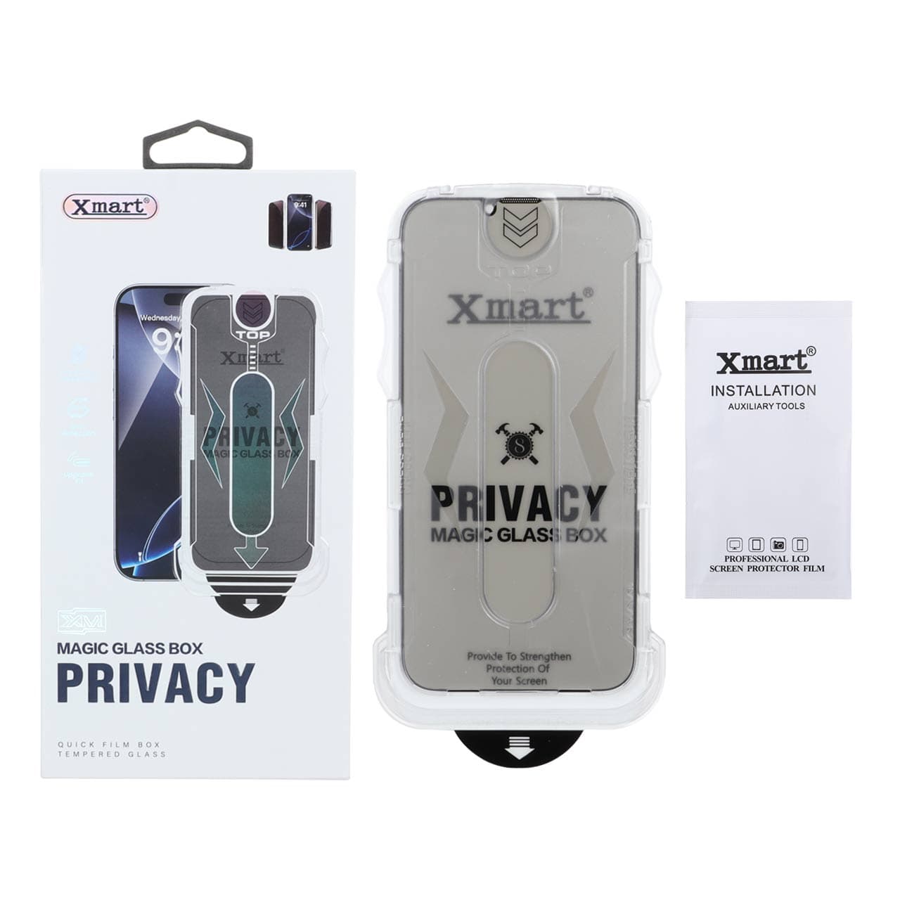 محافظ صفحه نمایش شیشه ای اورجینال XMART Privacy – Magic Glass Box مدل Apple iPhone 13 Pro Max / iPhone 14 Plus (پک دار)
