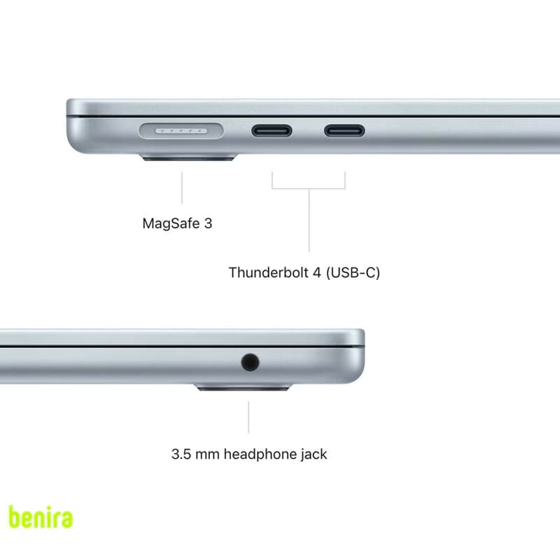 لپتاپ 13.6 اینچی اپل مدل MacBook Air MDHE4 2026 LLA با پردازنده 10 هستهای M5، رم 16 گیگابایت، حافظه SSD با ظرفیت 512 گیگابایت، نمایشگر Liquid Retina، دوربین 12 مگاپیکسلی Center Stage و پشتیبانی از Wi- — تصویر ۷