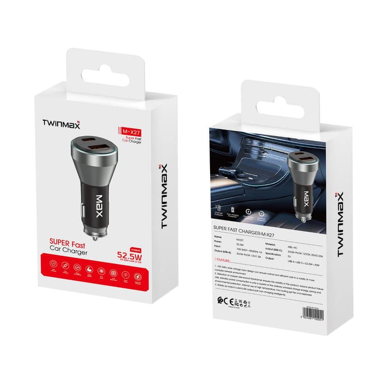 شارژر فندکی 30 وات دو پورت تویین مکس مدل MX-27 — تصویر ۲
