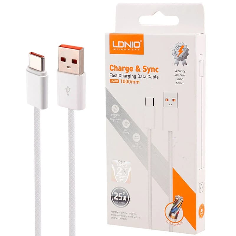 کابل شارژ تایپ سی فست شارژ 25 وات الدینیو مدل LS901 طول 1 متر