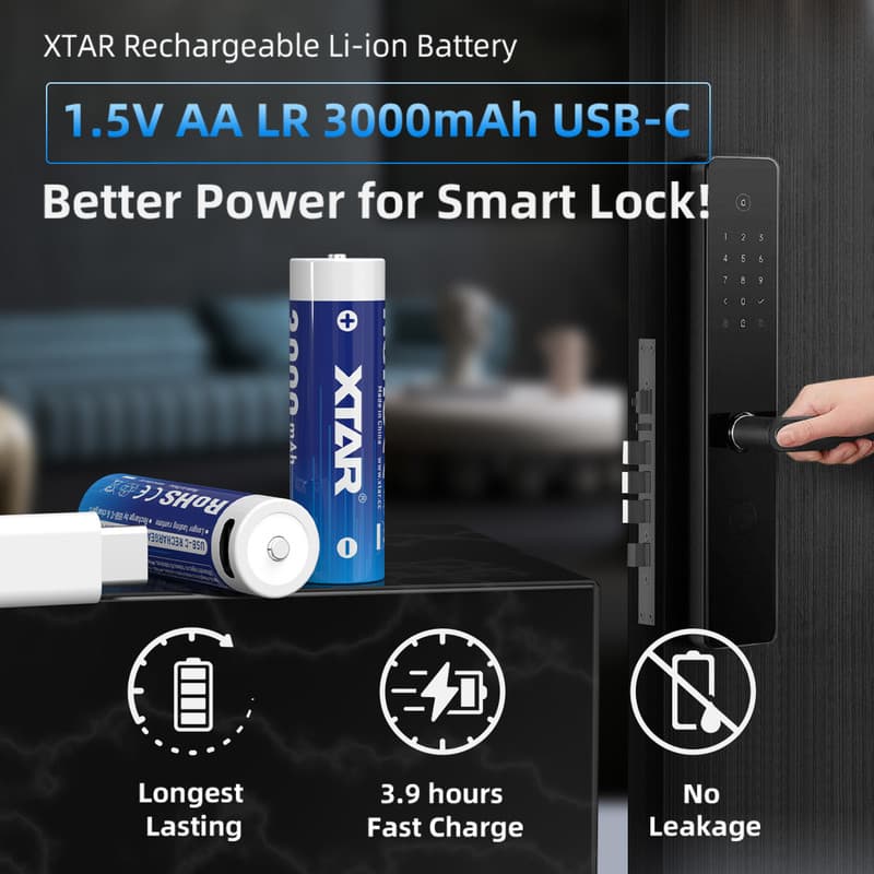 باتری قلمی قابل شارژ اکستار مدل 1.5V AA 3000mAh Type-C بسته ۴ عددی — تصویر ۴