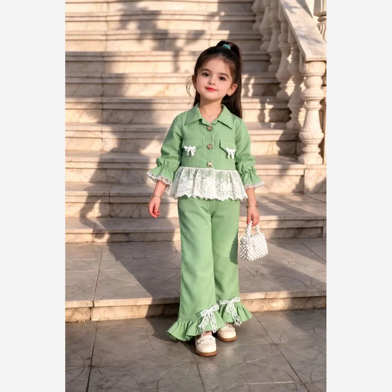 کت و شلوار دخترانه پارچه مازراتی با تاپ فانریپ سایز 40 تا 55 — تصویر ۶