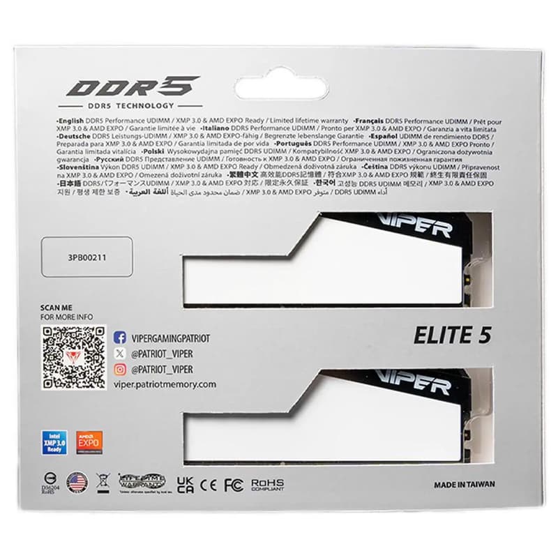 رم دسکتاپ DDR5 دو کاناله 6000 مگاهرتر PATRIOT VIPER ELITE5 WHITE ظرفیت 32 گیگابایت CL30 — تصویر ۷
