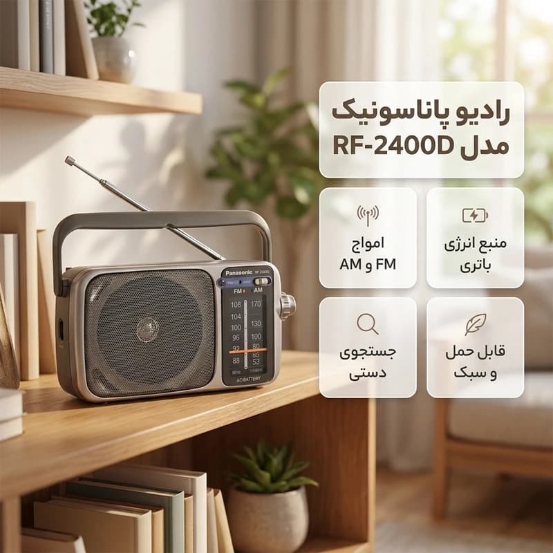 رادیو پاناسونیک RF-2400D دو موج AM/FM با برق و باتری، بلندگوی 10 سانتیمتری | Panasonic — تصویر ۳