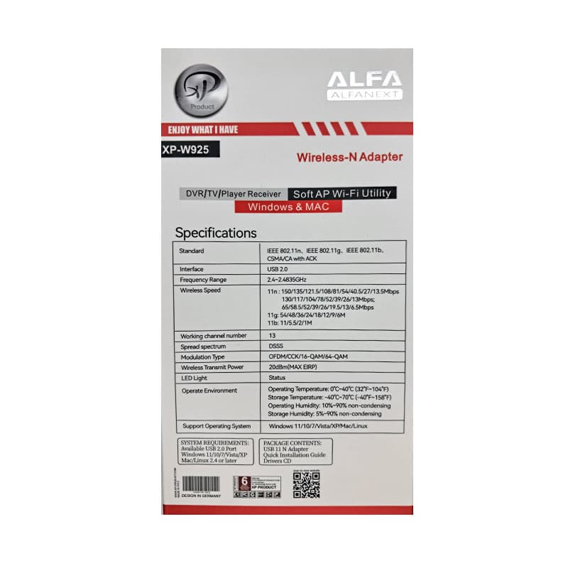 دانگل شبکه USB آنتن دار ایکس پی XP-W925R — تصویر ۳