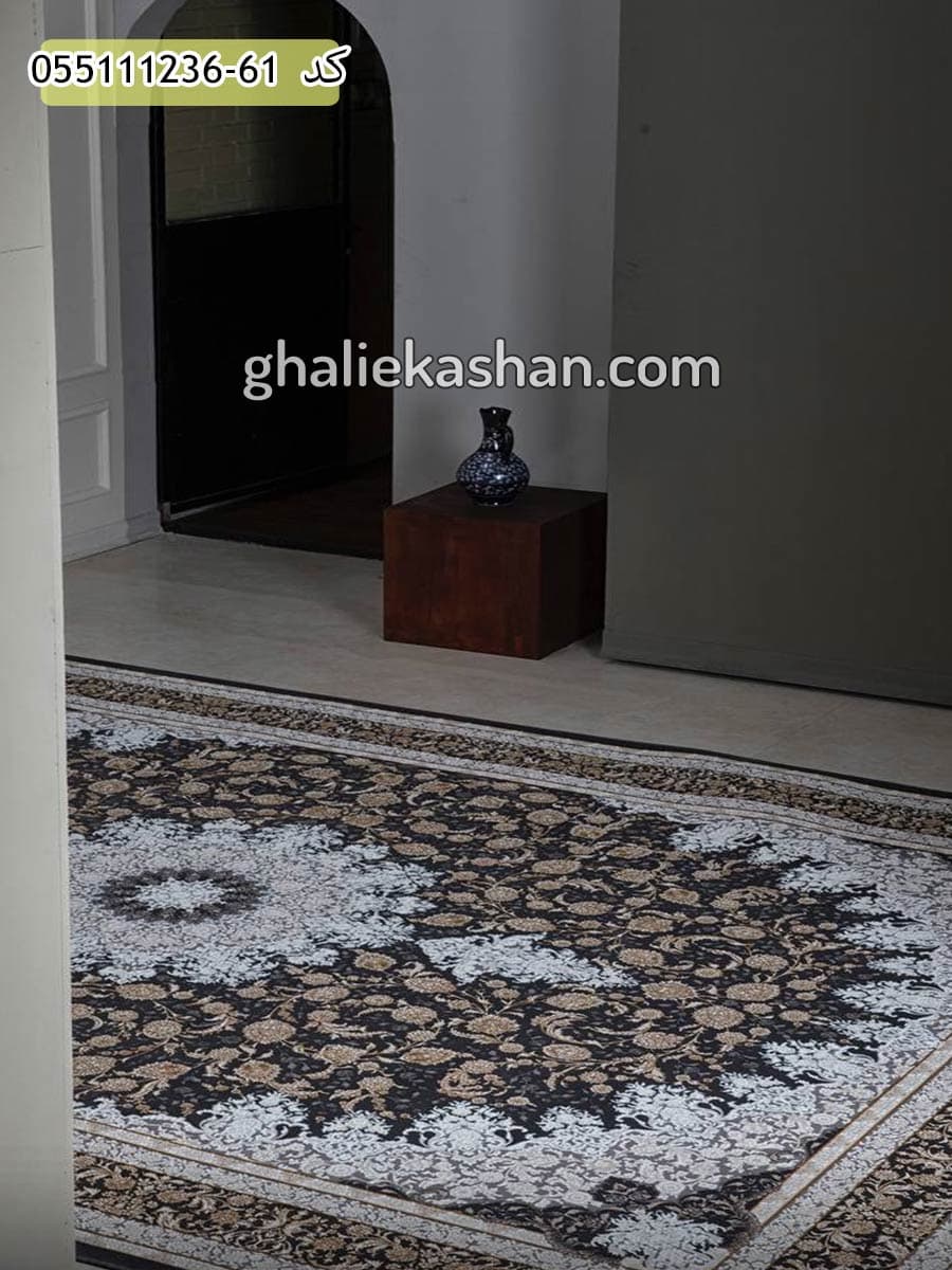 فرش 1200 شانه طرح اسپادانا زمینه خاکستری کاشان – گل برجسته — تصویر ۳
