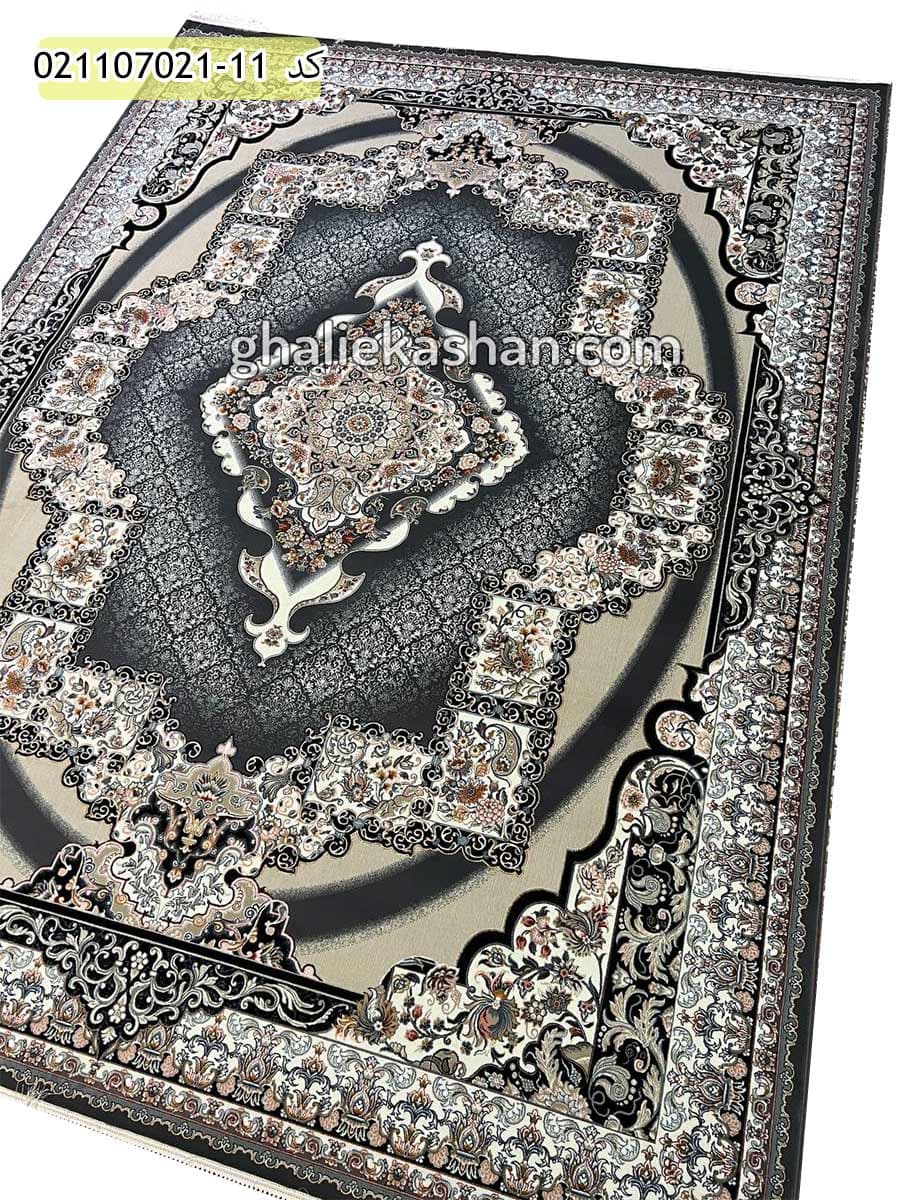 فرش 700 شانه خشتی طرح چشمه زمینه دلفینی کاشان — تصویر ۲