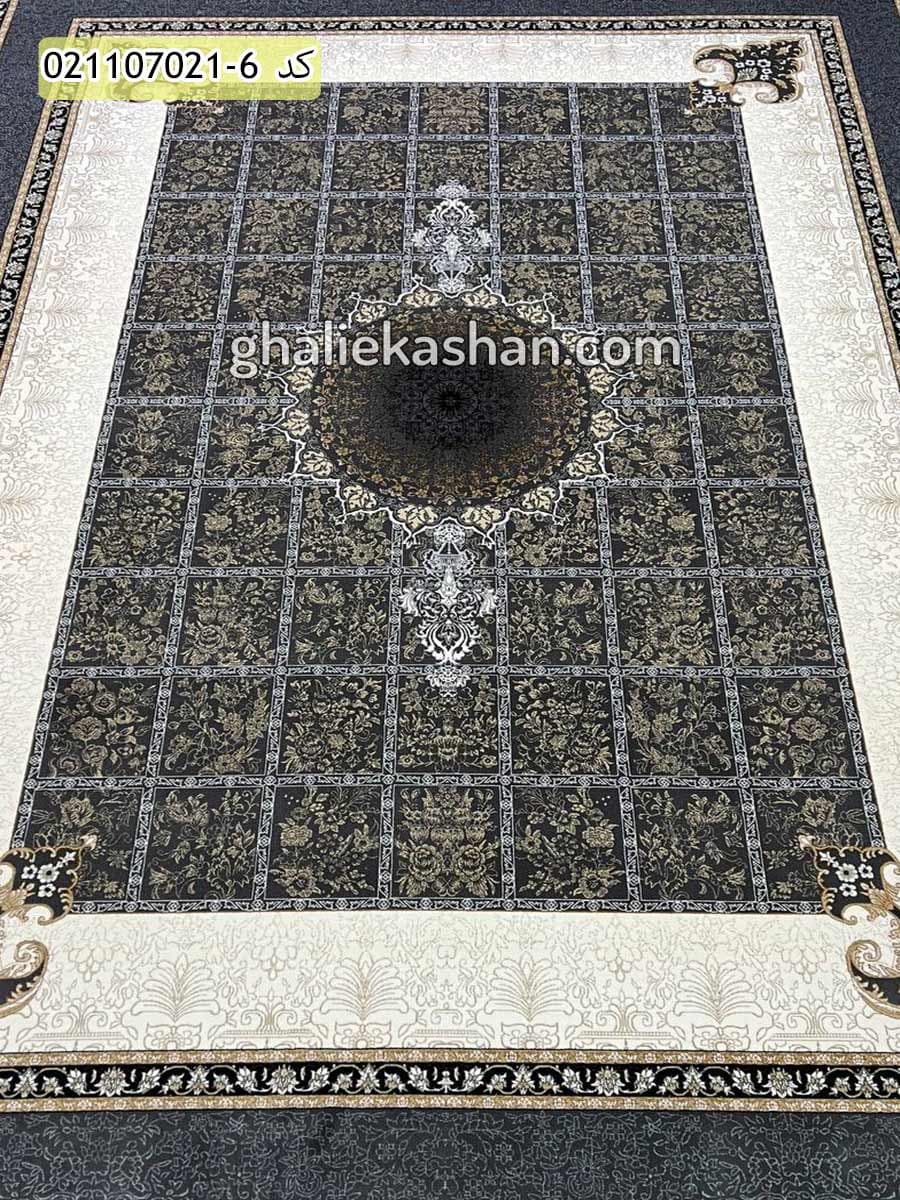 فرش طلاکوب 700 شانه خشتی طرح آیدا زمینه دلفینی کاشان — تصویر ۲