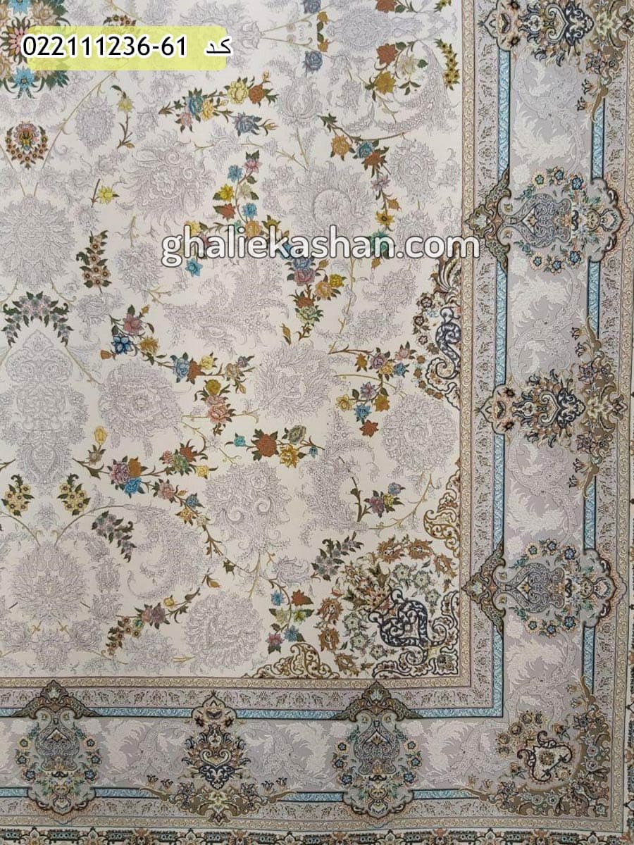 فرش 1200 شانه طرح افشان هشت بهشت زمینه کرم کاشان – گل برجسته — تصویر ۲
