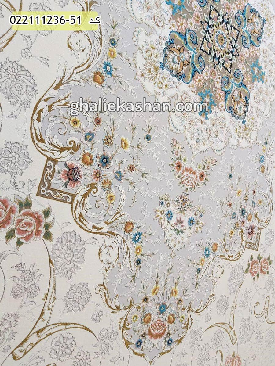 فرش 1200 شانه طرح ناوک زمینه کرم کاشان – گل برجسته — تصویر ۳