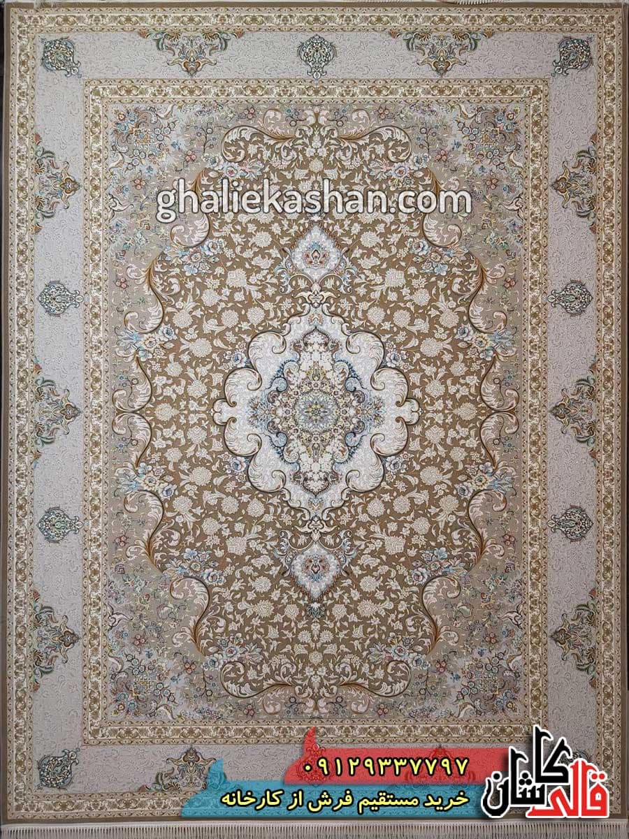 فرش 1200 شانه طرح سپهر زمینه نسکافه ای کاشان – گل برجسته — تصویر ۴