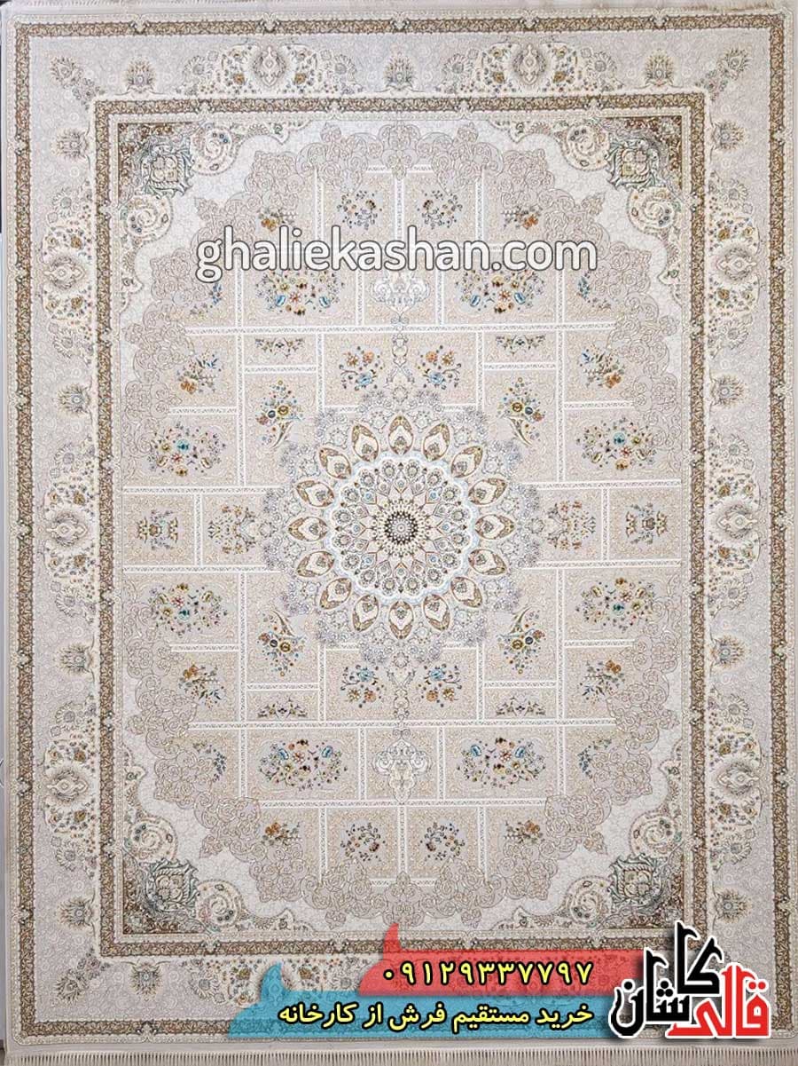 فرش 1200 شانه طرح خشتی زمینه نقره ای کاشان – گل برجسته — تصویر ۴
