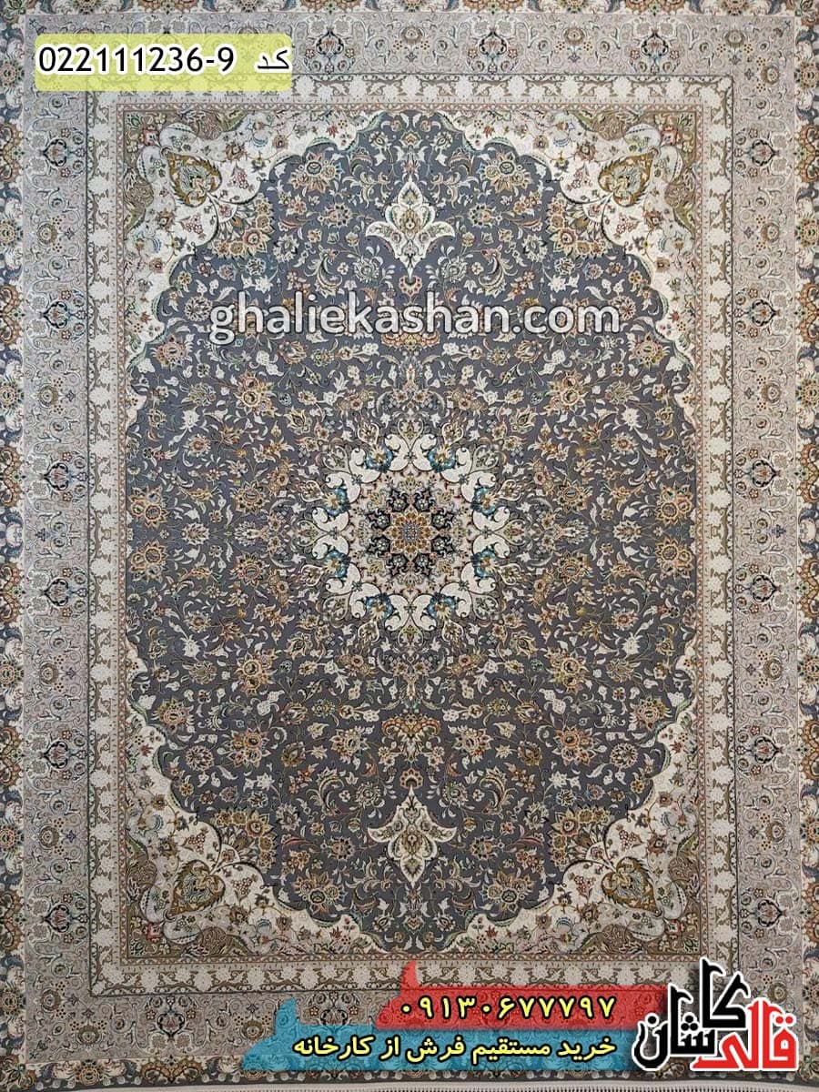 فرش 1200 شانه طرح اصیل زمینه ذغالی کاشان – گل برجسته