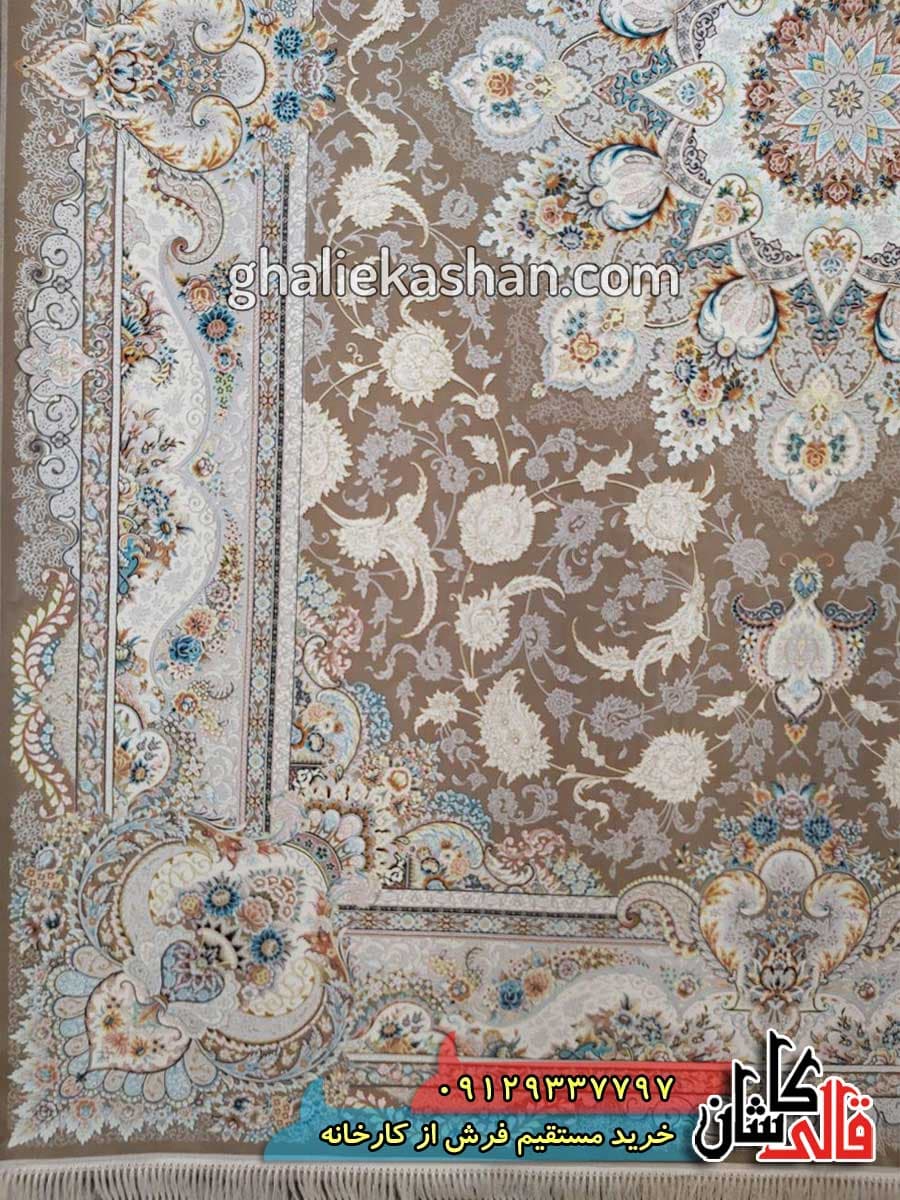 فرش 1200 شانه طرح پرواز زمینه نسکافه ای کاشان – گل برجسته — تصویر ۵