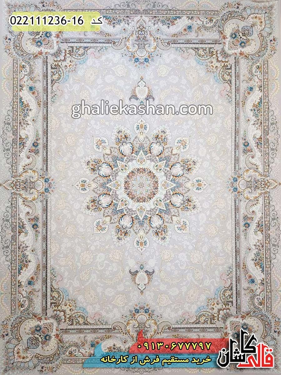 فرش 1200 شانه طرح پرواز زمینه نقره ای کاشان – گل برجسته