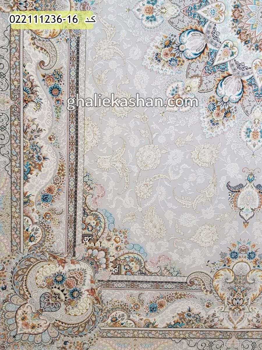 فرش 1200 شانه طرح پرواز زمینه نقره ای کاشان – گل برجسته — تصویر ۲