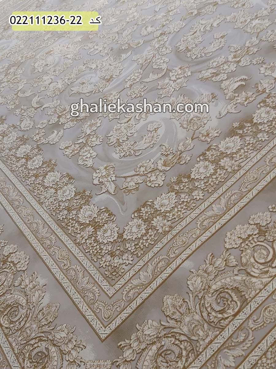 فرش 1200 شانه طرح جازمین زمینه نقره ای کاشان – گل برجسته — تصویر ۲