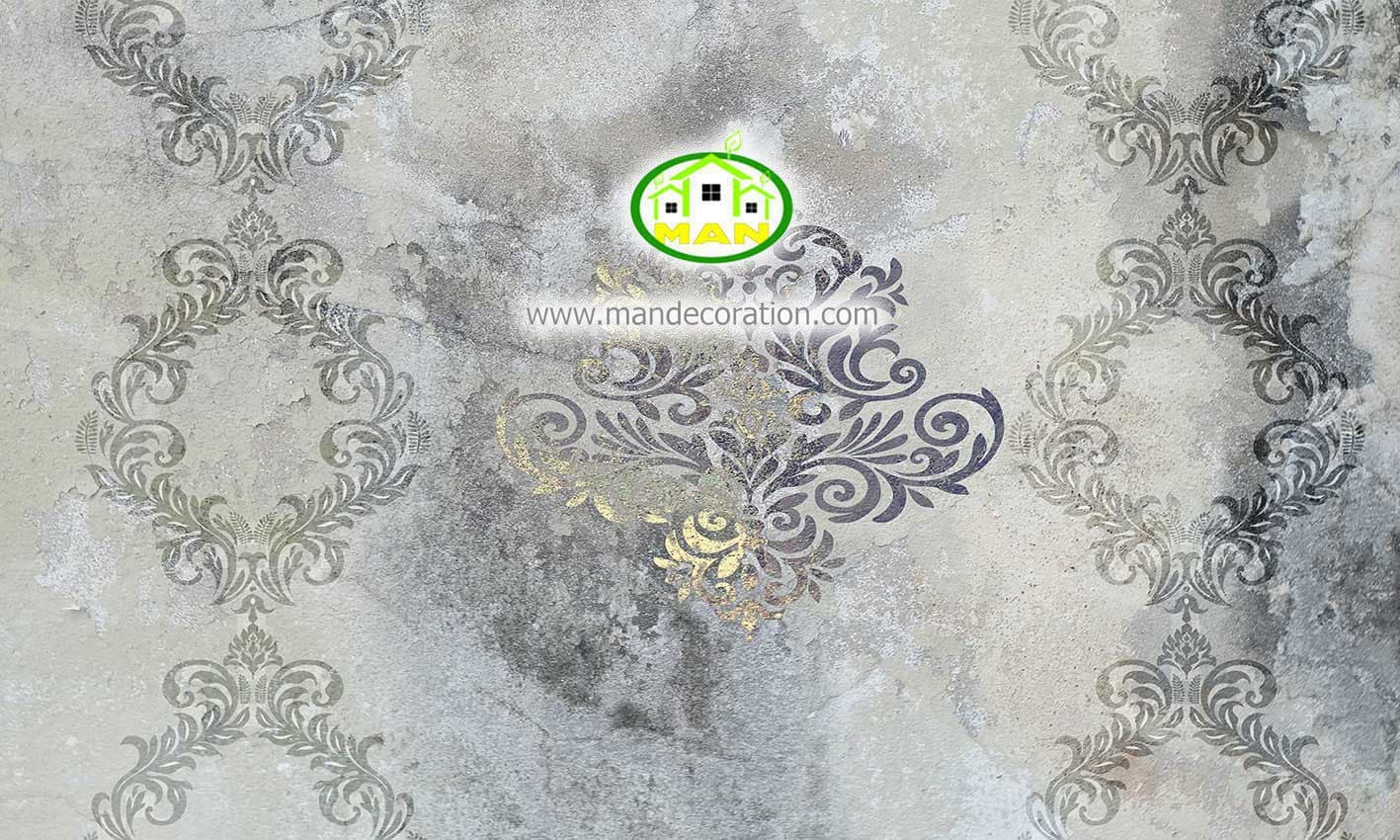 پوستردیواری پتینه و داماسک محو طوسی کد 5198